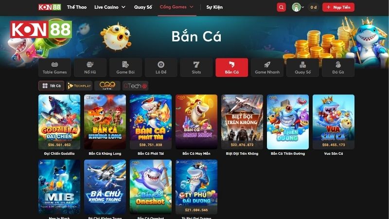 Sảnh bắn cá KONG88 siêu hấp dẫn.