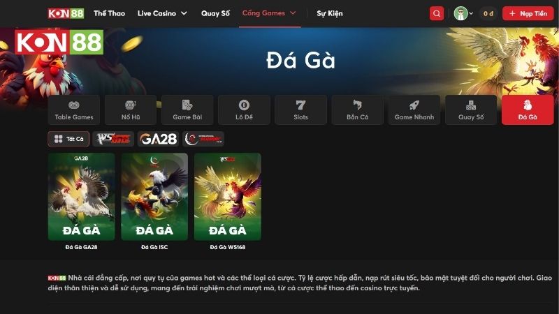 Đá gà KONG88 là nơi bạn có thể theo dõi các trận kê chiến mãn nhãn