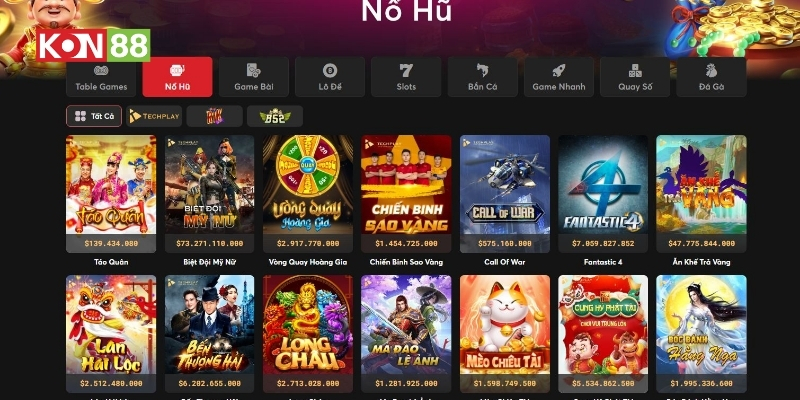 Sảnh nổ hũ KONG88 với nhiều lựa chọn