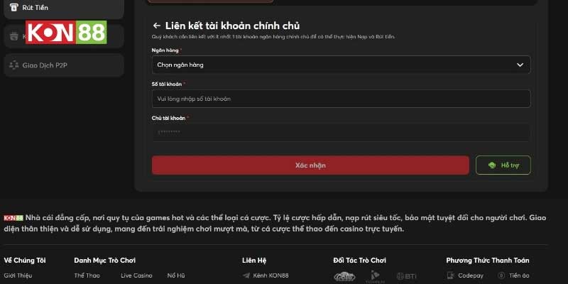 Hướng dẫn rút tiền KONG88 bằng banking